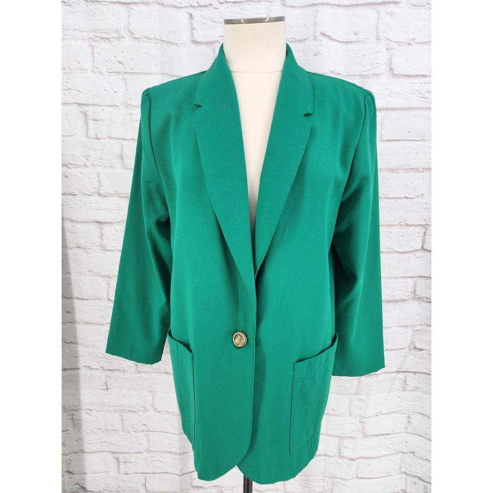 Vintage Requirements Emerald Green Longline Blazer Jacket 10 USA Made Office